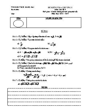 Đề kiểm tra Chương I môn Đại số 9 - Năm học 2013-2014 - Trường THCS Đồng Nai